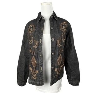 Chico's Embellished Beaded Denim Jacket Western Boho Cropped Size 0 (US 4 Small)